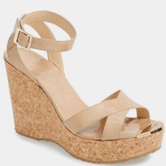Jimmy Choo Shoes - Jimmy choo tan patent leather T-strap Wedges